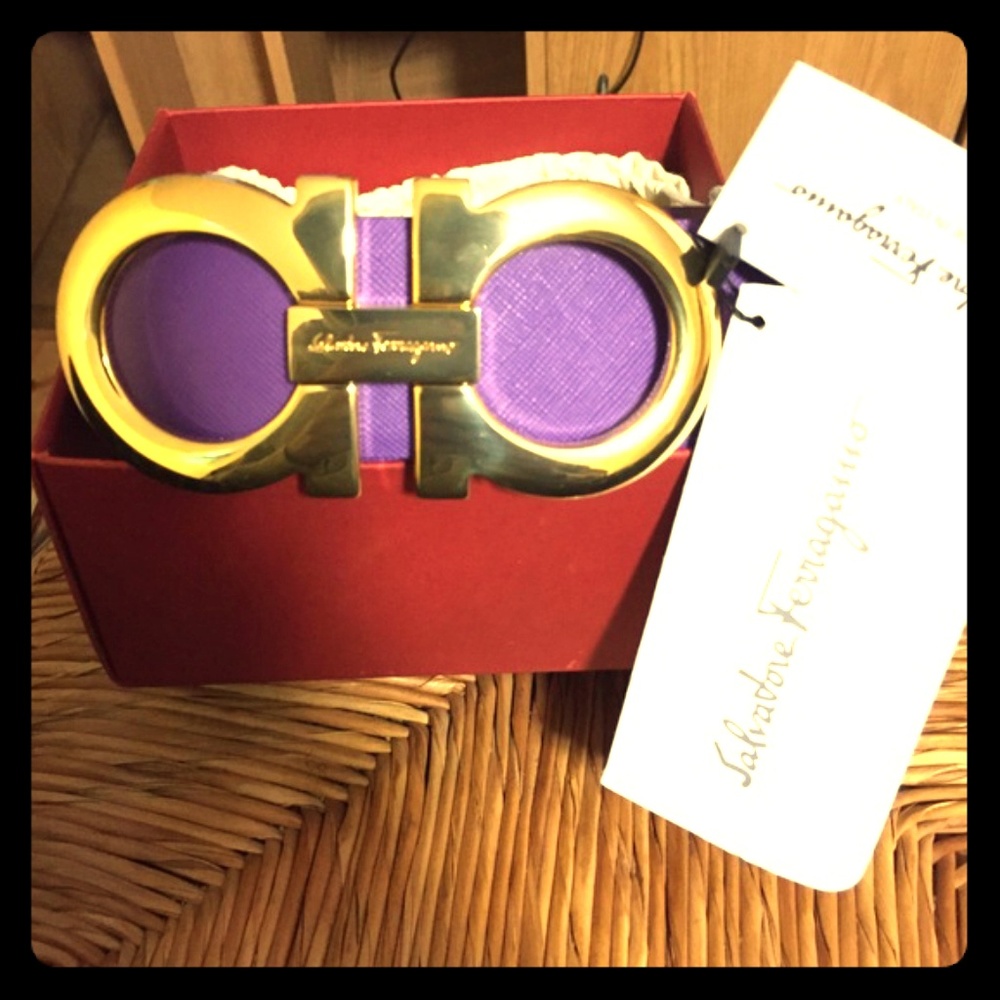 Ferragamo purple/black belt with gold buckle